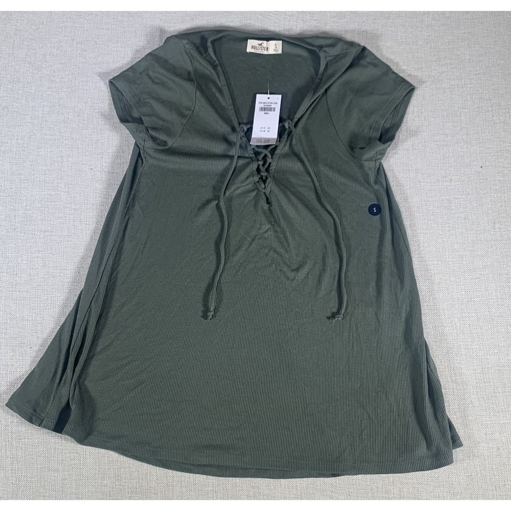 New Hollister Green Top Short Sleeve Drawstring Close‎ Size Small